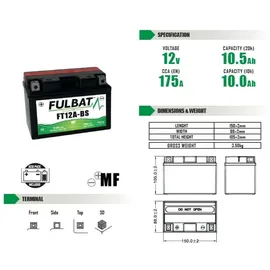 Fulbat FT12A-BS 10 Ah 175 A