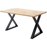 Esstisch 140x90 cm mit Schweizer Kante, X-Gestell, Eiche massiv geölt, PARACATU-06 - Braun