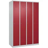 C+P Spind Classic PLUS, 4 Abteile, HxBxT 185x120x50cm, Zylinderschloss, Hellgrau/Rubinrot von PROREGAL
