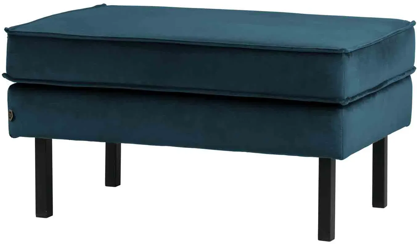 Hocker Rodeo aus Samt, modern gepolstert, Blau, 4-Fuß-Gestell aus Metall, bequem für Dein Zuhause