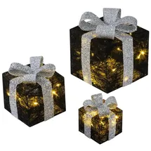 Bambelaa! 3er Led Deko Geschenke Leucht Boxen Timer Weihnachts Dekoration Weihnachtsdeko Beleuchtet Deko Weihnachten Schwarz-Silber