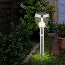 GLOBO Solar Gartenleuchte Bewegungsmelder Wegleuchte Außen Solar Gartenlampen mit Bewegungsmelder, 2 Stufen Erdspieß, 20x LED 0,2 Watt, DxH 15 x 55 cm, 2er Set