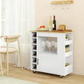 Homcom Küchenwagen mit Arbeitsplatte aus Holz, Ablagen, Weinregalen, Servierwagen, Küchenschrank auf Rollen mit Soft-Close-Scharnieren, Griff, Kücheninsel, 83x40x83cm, Eiche Metall, Nachbildung,Kautschukholz, Rechteckig, 40x83x83 cm,