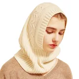 YUONNY 100% Kaschmir Kapuzen Schal für Damen Herren, Winter Warm Gestrickt Kapuzenmütze Loop Schals Kopftuch Halswärmer, Stilvolle Kaschmir Strick Beanie Hut Schal Set Winddichte Cap, Geschenk White