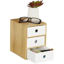 Relaxdays Schreibtisch Organizer 3 Schubladen Weiß,Hellbraun