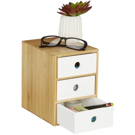 Relaxdays Schreibtisch Organizer 3 Schubladen Weiß,Hellbraun