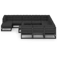 vidaXL 12-tlg. Garten-Lounge-Set mit Kissen Schwarz Massivholz Kiefer