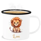 Emaille Becher Blechbecher - Löwen - Zootiere - Löwe König der Tiere Leu - 300 ml - Weiß Schwarz - löwenmotiv name tasse tier leon tassen lion personalisierte häferl leo personalisierter