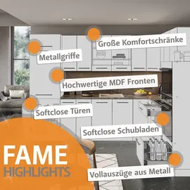 Vicco Küchenunterschrank Fame-Line Eiche Grau-Beige gerahmt 60 cm mit Arbeitsplatte Marmor-Weiß
