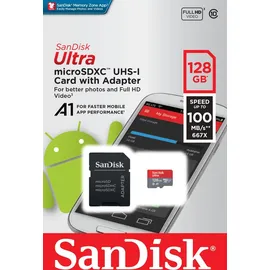 SanDisk Ultra microSD + SD-Adapter UHS-I U1 A1 100 MB/s 128 GB