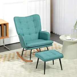 Homcom Schaukelstuhl mit Hocker Armlehnsessel mit Leinenoptik