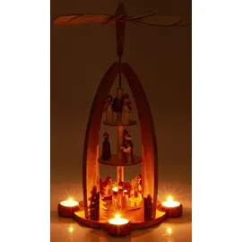 Brubaker Weihnachtspyramide aus Holz - Engel, Jesus, Maria, Josef und Könige - 44 cm große Teelichtpyramide für Weihnachten - Handbemalt - Braun
