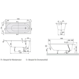 Villeroy & Boch Oberon Rechteck-Whirlwanne 75 x 160 cm (UCE160OBE2A1V01)