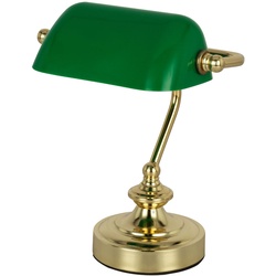 Tischleuchte beweglich Bankerleuchte Messing grün Schreibtischleuchte Vintage, Metall Acryl, 1x E14, LxBxH 19×16,5×24 cm