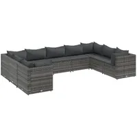 vidaXL 9-tlg Garten-Lounge-Set mit Kissen Grau Poly Rattan Modell 79