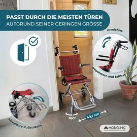 Mobiclinic Transitrollstuhl Neptuno Aluminium klappbar rot mit Sicherheitsgurt