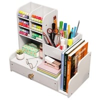 Vikmyer Schreibtisch Organizer Bleistifthalter, Multifunktionale Desktop-Schreibwaren Stifthalter Box für Home Office School Supply Storage Rack (Weiß-pb17-1)