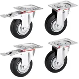 4er SET SOTECH Transportrollen Ø 160 mm (2x Lenkrollen, 2x Lenkrollen mit Bremse) Höhe 196 mm, Anschraubplatte 130 x 102 mm Traglast bis 440 Kg Möbelrolle
