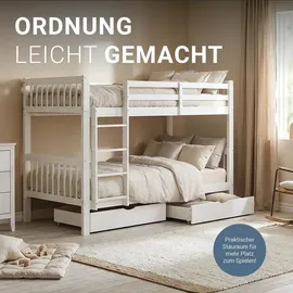 Homestyle4u Etagenbett 90 x 200 cm Kiefer massiv lackiert weiß