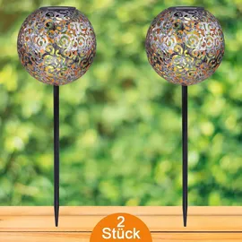 bmf-versand Solarleuchte Garten Außen Solarlampe 2er Set Kugel 19 cm Außenlampe Solar Silber - Silber/Schwarz