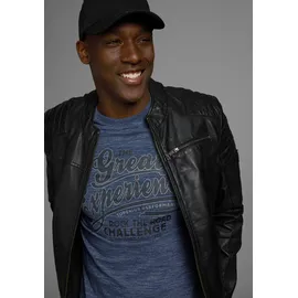 Arizona Langarmshirt in melierter Optik und modischen Print« normale Passform, aus Baumwolle und Polyester, blau