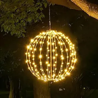 Indoor Outdoor Light up Spheres, LED Weihnachtsbeleuchtung Außen, LED Kugel Weihnachten, 30cm Hängende Kugel Lichter, Wasserdichte Weihnachtsdeko Lichterkette für Garten Party Innen Außen (Warm)