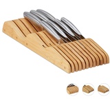 Relaxdays Messerblock Schublade, liegend, Bambus, für 11 Messer, HBT 5x14,5x40 cm, Schubladeneinsatz, Natur
