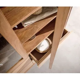 DeLife Vitrine Stonegrace Akazie Natur 2 Türen 4 Schubladen Steinfurnier V-Fuß