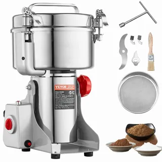 Vevor elektrische Getreidemühle Hochgeschwindigkeits-Maismühle 2500 g 3400 W, Pulverisiermaschine aus Edelstahl, für trockene Körner Gewürze Müsli Kaffee Mais Pfeffer Schwenktyp 24 x 23 x 39 cm