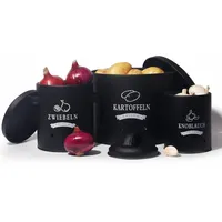 Zedelmaier Vorratsdose Aufbewahrung Kartoffeln Set für Kartoffeln,Zwiebeln,Knoblauch Metall, (TDYC-SET), Zwiebeltopf Kartoffeltopf Knoblauchtopf,Runde Form schwarz
