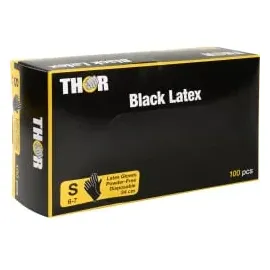 Abena ABENA® Thor Black Einmalhandschuhe, puderfrei, unsterile Latexhandschuhe, 100 Stück, Größe S 100er Gr. 6-7,