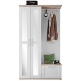 Landscape Xora Garderobe, Weiß, Lärche, Eiche San Remo, Glas, 115x201x38 cm, Garderobe, Garderoben-Sets - B/H/T ca. 115,00x201,00x38,00