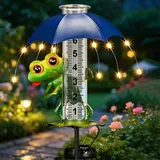RNPKZ 7-Zoll Regenmesser, Niederschlagsmesser mit Erdspieß und Solar-LED-Leuchten, Frosch Regenmesser Frostsicher, Gut präzise et Ablesbar, Gartenzubehör, dekorativ für Garte Rasen Terrasse und Hof