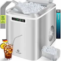 KESSER® Eiswürfelbereiter   Eiswürfelmaschine Edelstahl   Ice Maker   12 in 24h   Zubereitung in 7 min   2,2 Liter Wassertank   2 Eiswürfel-Größen   LED-Display   Selbstreinigungsfunktion mit Zubehör