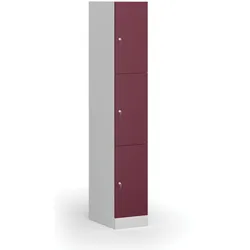 Schließfachschrank, 3 Fächer, 1850 x 300 x 500 mm, Zylinderschloss, rote Tür
