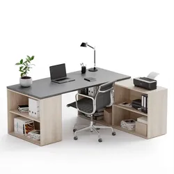 Büroschreibtisch mit Stauraum BLOCK B01, Eiche natur/Graphit
