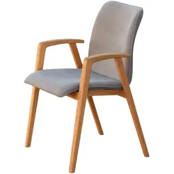 Armlehnstuhl HOME AFFAIRE "Loreen Esszimmerstuhl, Polsterstuhl, Designstuhl", braun (schlamm, eiche natur geölt), B:56cm H:86,5cm T:64cm, Massivholz, Sperrholz, Polyester, Stühle, mit Massivgestell, hochwertig gearbeitet, Armlehnen, stilvoll, bequem