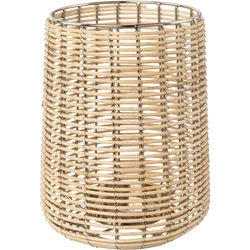 Windlicht HOME AFFAIRE "Kerzenhalter Vallenay", braun (braun, silberfarben), H:22cm Ø:17cm, Holz, Metall, Kerzenhalter, aus Naturweide und Metall