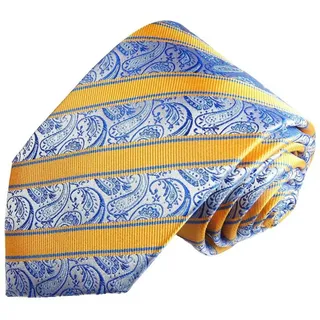 Paul Malone Krawatte Elegante Seidenkrawatte Herren Schlips paisley gestreift 100% Seide Breit (8cm), blau gelb 2002 blau normal | 8 cm x 150 cm