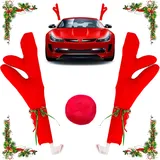 ZeiLaBang Kakadi Auto Rentier Kostüm Weihnachtsdeko,Weihnachten Auto Rentier Geweih,Weihnachtsdekor Auto Rentiergeweihe,Auto Deko Weihnachten,Weihnachtsschmuck Auto mit Rote Nase