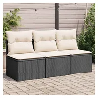 vidaXL Gartensofa mit Kissen 3-Sitzer Schwarz Poly Rattan