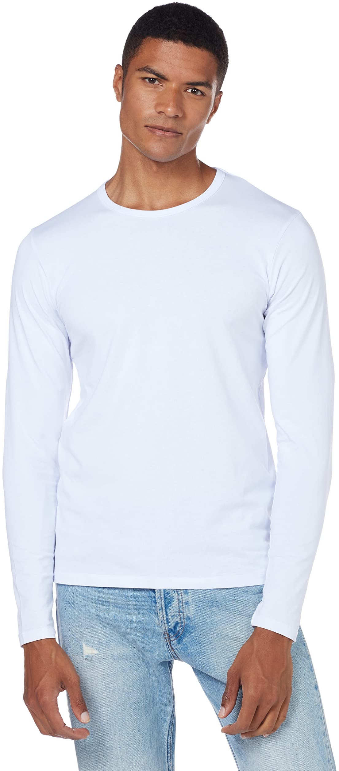 Herren Jack & Jones Basic Longsleeve Dünner Rundhals Pullover JJEBASIC Langarm Jersey Shirt, Farben:Weiß, Größe Pullover:XXL
