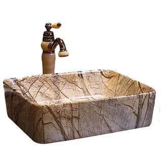 NOALED Waschtisch-Waschbecken, Badezimmer-Waschbecken, Vintage-Kunst, Aufsatzwaschbecken, rechteckiges Keramikwaschbecken mit Wasserhahn, Badezimmer-Waschbecken