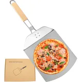 Mecmbj Pizzaschieber, Pizzaschaufel, Pizzaschieber Edelstahl mit Klappbarer Holzgriff, Premium Pizzastein Rechteckig, Pizza- und Kuchenheber, Pizzaschieber für für den Grill Oder Ofe (12 inch)