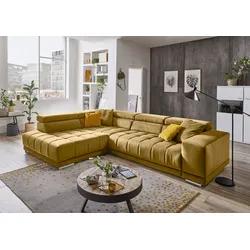Ecksofa DIE PLANBAR "MP-IN15053 L-Form", gelb (curry), B:323cm H:73cm T:222cm, Sofas, wahlweise mit Kopfteilverstellung und manueller Vorziehbank