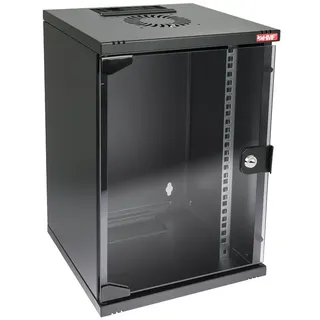 HMF 63409-02 Netzwerkschrank, Serverschrank 10 Zoll, 9 HE 300 mm Tiefe Voll montiert Glastür Schwarz