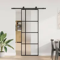 vidaXL Schiebetür mit Beschlag 76x205 cm ESG-Glas & Aluminium - Schwarz