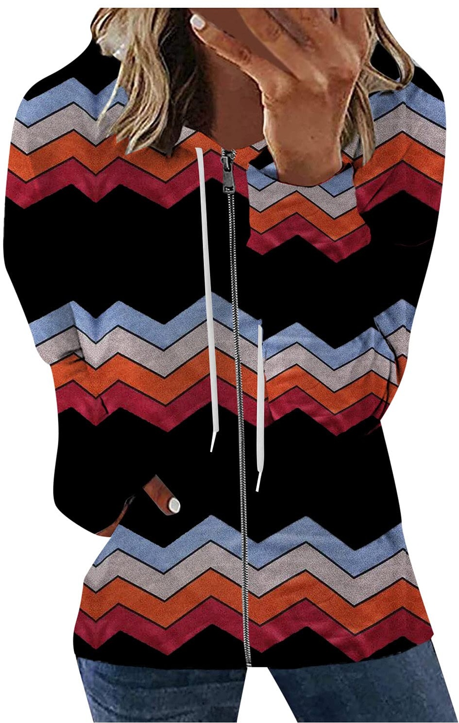 Sweatshirtjacke Damen Dünn Baumwolle mit Kapuze Sweatjacke Tailliert Große Größen Oversize Langarm Pullover Sweatshirt Jacke Reißverschluss Schwarz Elegant Vintage Kapuzenpullover