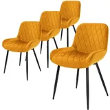 4er Set Esszimmerstühle, Senfgelb, Sitzfläche aus Samt, Metallbeine, Esszimmerstuhl mit Rücken- und Armlehnen, Küchenstühle Küchenstuhl