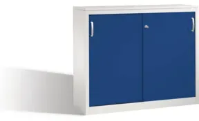 C+P Akten-Sideboard Acurado mit Schiebetüren, 2 Ordnerhöhen, H1000xB1200xT400mm Front Enzianblau Korpus Lichtgrau